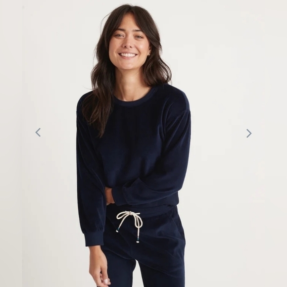MARINE layer Moonlight Velour Sweatshirt in Navy - Picture 1 of 6
